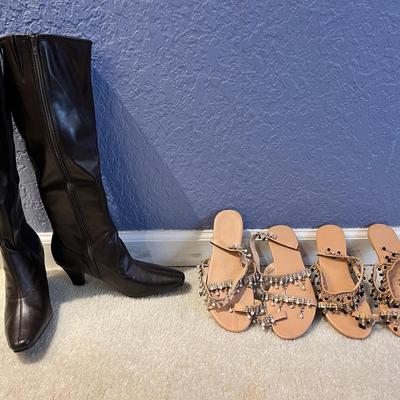 Brand New Size 8 Aerosols Boots & 2 Pairs Of Jeweled Sandals
