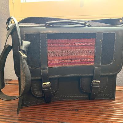 Leather Satchel With Tapestry