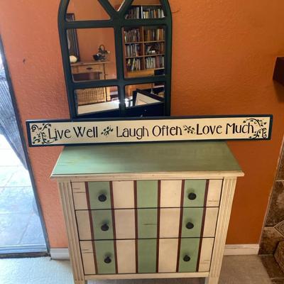 3 Drawer Side Table, Mirror, & Wall Decor