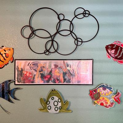 Metal Fish & Frog Decorative Art 