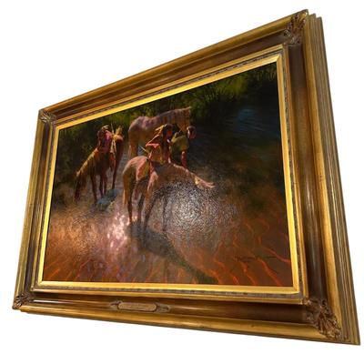 Sale Photo Thumbnail #207: "The Deer Stalkers" by Dan Miedurch 45" x 32.5" in frame