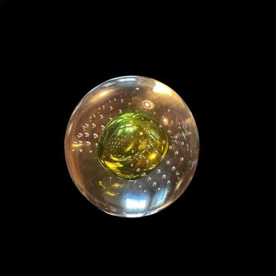 Sale Photo Thumbnail #100: Artcristal Bohemia yellow and green with bubbles paperweight