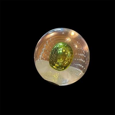 Sale Photo Thumbnail #101: Artcristal Bohemia yellow and green with bubbles paperweight