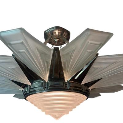 Sale Photo Thumbnail #145: Degue French 1920's Art Deco Chandelier from Tangiers Hotel in Paris Aprox. 40" in diameter