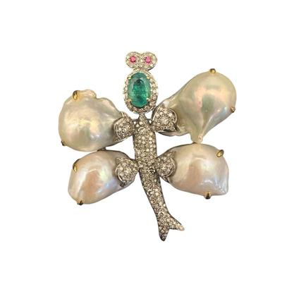 Sale Photo Thumbnail #567: 14k emerald, pearl ruby brooch