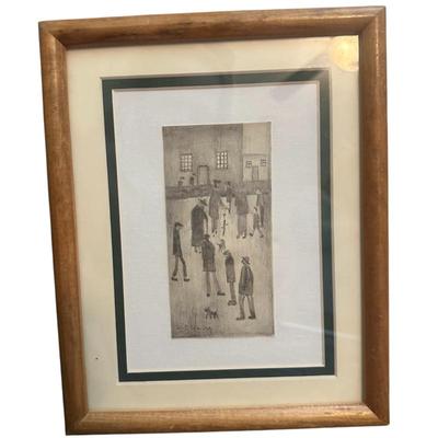 Sale Photo Thumbnail #439: pencil drawing of people in Market by L.S. Lowry in frame 8" x 10" 