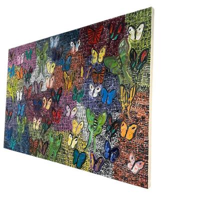 Sale Photo Thumbnail #126: "Purple Guardians & Butterflies" by Hunt Slonem 60" x 40"