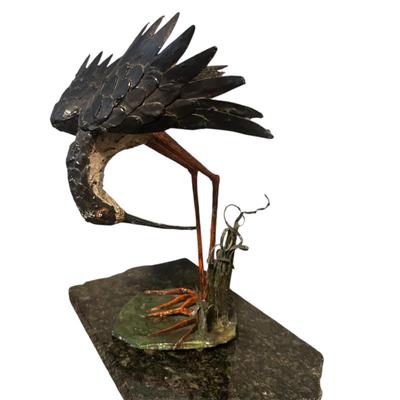 Sale Photo Thumbnail #468: Bird metal and stone sculpture by Blazier 12.5" tall