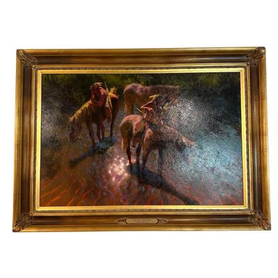 Sale Photo Thumbnail #206: "The Deer Stalkers" by Dan Miedurch 45" x 32.5" in frame