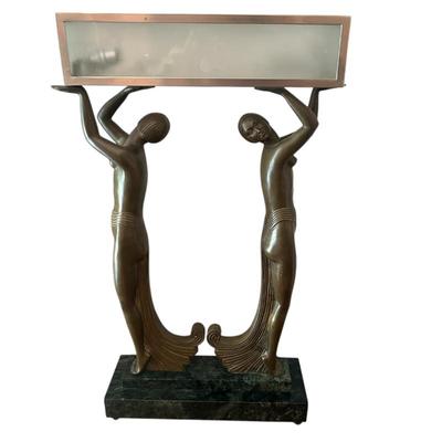 Sale Photo Thumbnail #279: Pierre Le Faguays Art Deco Bronze Table Lamp 24.5" tall x 16" wide