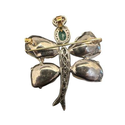 Sale Photo Thumbnail #568: 14k emerald, pearl ruby brooch