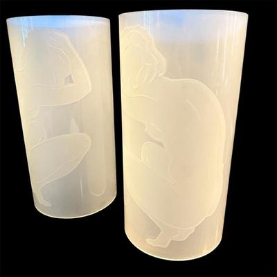Sale Photo Thumbnail #248: Pair of unsigned Frosted glass sconce naked lady 