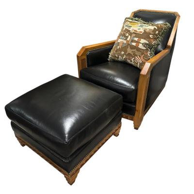 Sale Photo Thumbnail #316: William Switzer Biedermeier Leather Chair and Ottoman