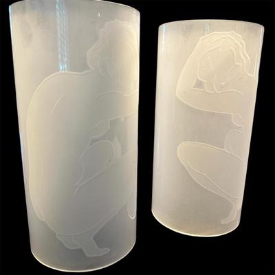 Sale Photo Thumbnail #249: Pair of unsigned Frosted glass sconce naked lady 