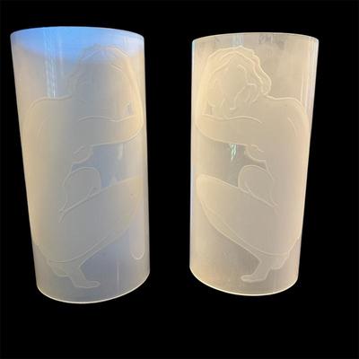 Sale Photo Thumbnail #250: Pair of unsigned Frosted glass sconce naked lady 