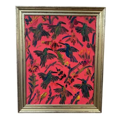 Sale Photo Thumbnail #185: "Humming Birds" (brilliant Rose) by Hunt Slonem in frame 32" x 26"