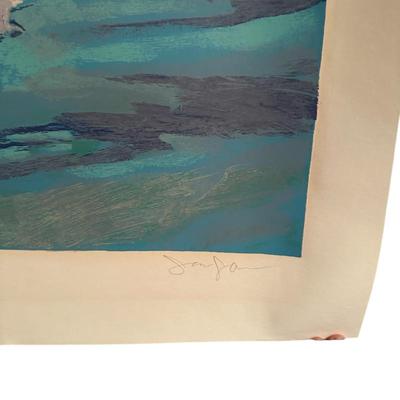 Sale Photo Thumbnail #427: signed limited edition seriograph 42x47" sailboats and woman by James Groody