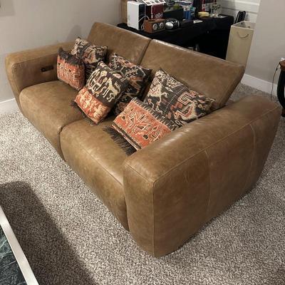Sale Photo Thumbnail #588: Bernhardt Cosmo Powermotion reclining sofa, Kilim pillows 