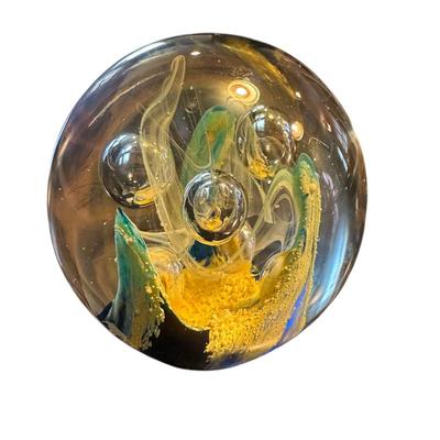 Sale Photo Thumbnail #89: Baccarat green and yellow bubble paperweight