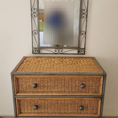 Wicker & Brushed Steel Dresser & Mirror 