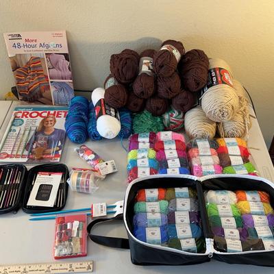 Crochet Crafts Lot - Yarn, crochet Supplies, & Work Book