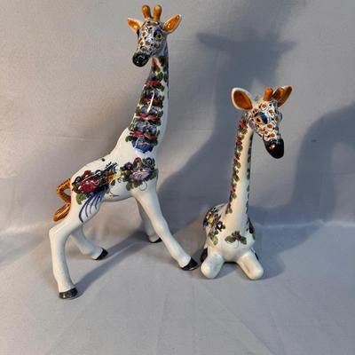 Whimsical Hand-Painted Ceramic Giraffe Figurines – Signed