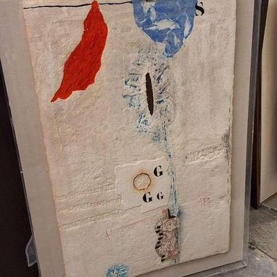 Abstract Mixed Media Collage on Textured Paper - Signed