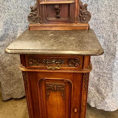 Antique Victorian Marble-Top Washstand Cabinet  