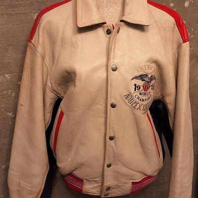 Vintage 1956–1959 Avirex Varsity Leather Jacket – 1928 “World Champions” Baseball Theme – Size M