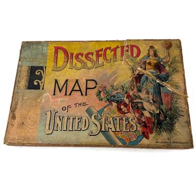 Rare Antique 1890s “Dissected Map of the United States” Puzzle by McLoughlin Bros 