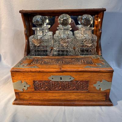 Antique Tantalus Decanter Set & Gaming Box