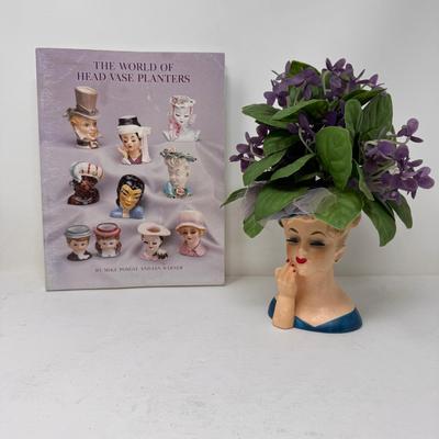 Vintage Napco Head Vase Planter + Book
