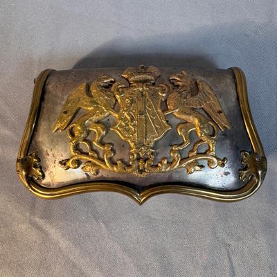 Antique Ornate Metal Box with Imperial Eagle Crest 