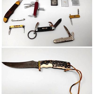 Vintage Pocket Knives & Lighters Featuring Uncle Henry Hunting Knife 