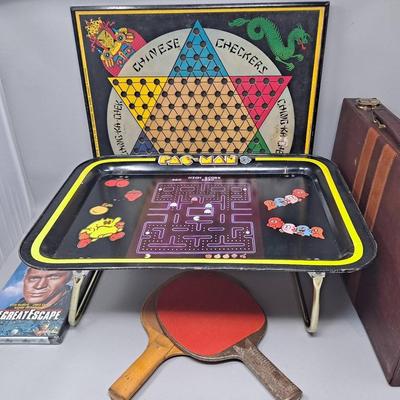 Fun Retro Game Lot:  Pac-Man Serving Tray, Backgammon, Chinese Checkers Board and More