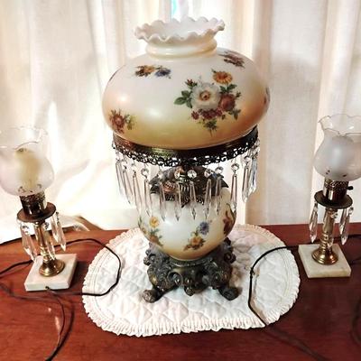 Vintage "Gone With The Wind" Lamp & Prism Lamp Pair 