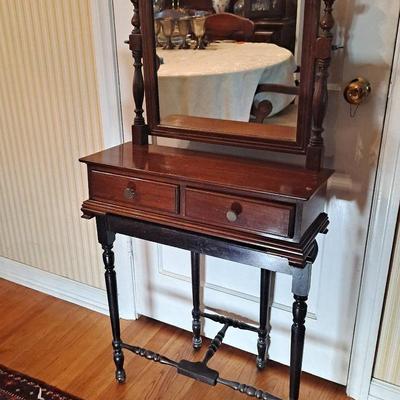 Vintage Accent Table and Solid Cherry Willett Shaving Mirror W/Two Drawers