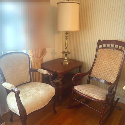 Vintage Side Chair, Rocker, Side Table & Lamp