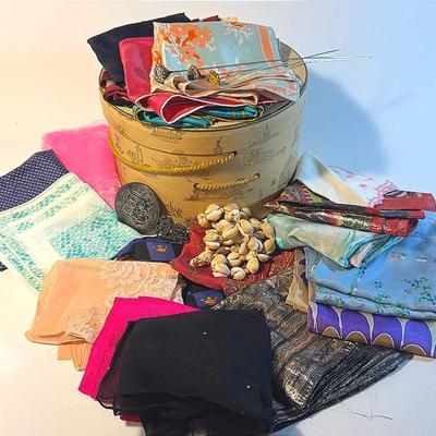 Vintage Hat And Pins, Designer Scarves Featuring Vera, Christian Dior And More
