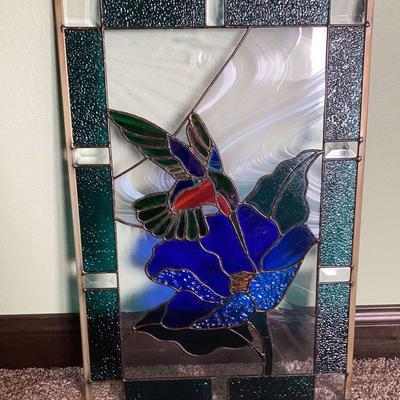 Stained Glass Hummingbird with Flower
