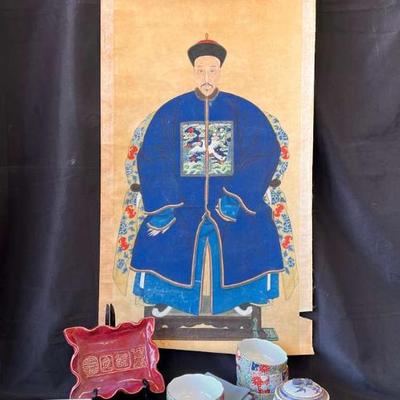 Sf131v ming dynasty ancestral portrait 1800s) and asian pottery