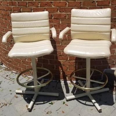 (MDR1) MCM White Swivel Leather Barstools