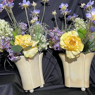 (S224) Two Decorative Flowers W/ Ceramic Vases