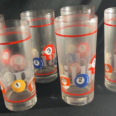 (S162) Vintage 6 Billiard Pool Ball 16 oz Drinking Glasses Tumblers Game Room 