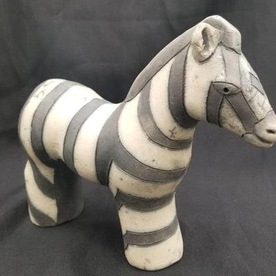 (MDR00049) Vintage Raku Pottery Zebra Signed