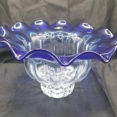 (MDR3026) Vintage Czech Cobalt Blue Swirl Bowl