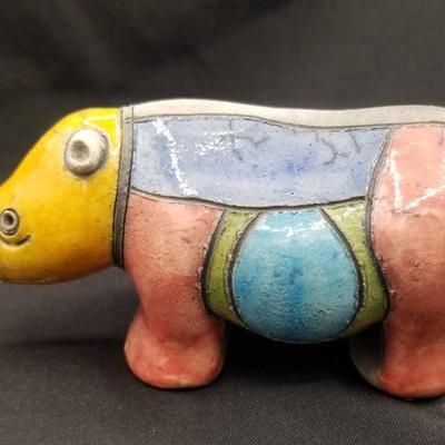 (MDR00047) Raku Pottery Rhinoceros Signed