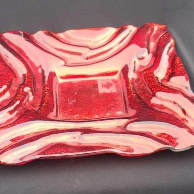 (G199) Ruby Red Art Glass Dish
