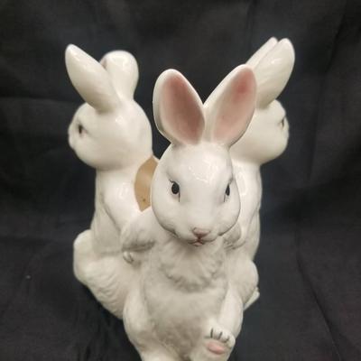(MDR3055) Vintage White 3 Bunny Planter Made In Japan 