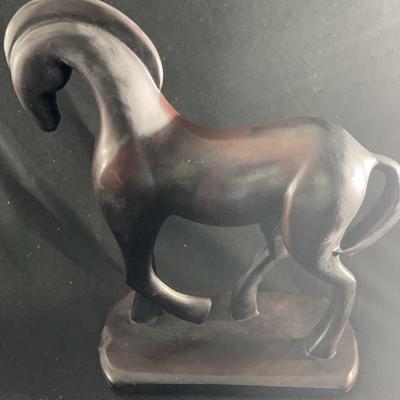 (S180) Horse Figurine Trojan Statuette Dark Wood Horse Grecian Decor Modern Sleek
